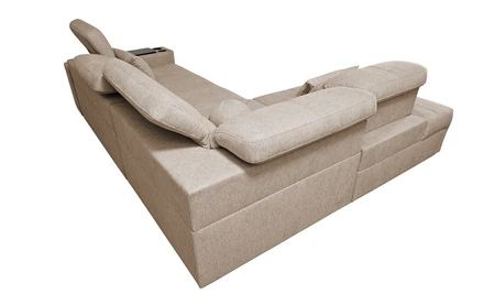 Rohová sedací souprava s funkcí spaní Tesalia VII modrá levá moderní design pohodlný posuvný opěrák zásuvka v boku nábytku