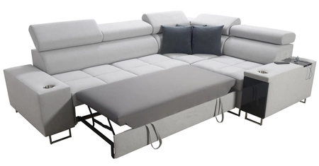 Rohová sedací souprava s funkcí spaní Dafni II vřes / bílý samet pravá rohová sedací souprava s úložným prostorem na lůžkoviny s plnovýsuvnou zásuvkou