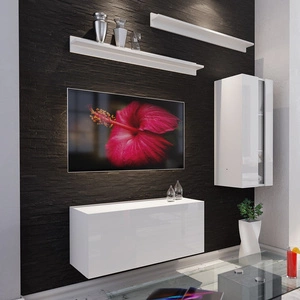 Nástěnná skříňka Magnus v bílém lesku umožňuje uspořádat multimediální koutek v mimořádně moderním stylu