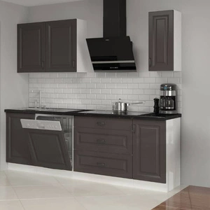 Stříbrná sada kuchyňského nábytku 230 cm skříňky vypadají skvěle v klasických i moderních skandinávských interiérech