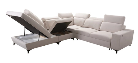 Kelly Sleek IX rozkládací pohovka černá levá elegantní rohová pohovka s pohodlnými područkami a nastavitelnými opěrkami hlavy