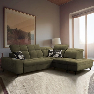 Rohová sedací souprava s funkcí spaní Buffalo VII olivová pravá stylová rohová sedací souprava s kontejnery na lůžkoviny velurová látka