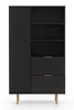 Vysoká komoda Sula 80 cm černé elegantní a funkční komoda s drážkovaným čelem obohaceným kovovými úchyty