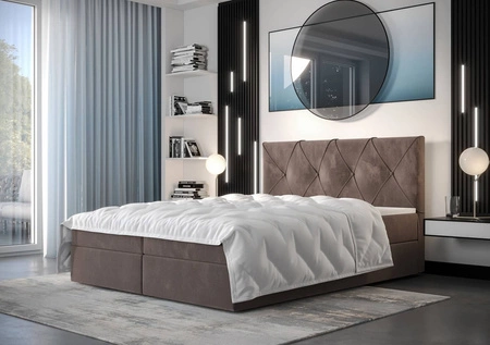 Světle hnědá kontinentální postel Arvada 140x200 v moderním skandinávském stylu s čalouněným čelem