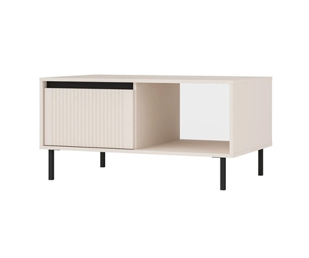 Konferenční stolek Osaka béžová / černá se zásuvkami elegantní design vyztužený kovovými nohami v černé barvě vkusné rýhované čelo