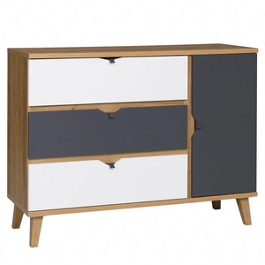 Komoda Memone 120 cm zlatý dub / bílá / grafit ideální komoda do dětského nebo mládežnického pokoje ve skandinávském stylu