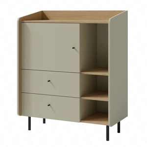 Komoda Olivio 95 cm eukalyptus / baltický dub dune ideální komoda do ložnice obývacího pokoje nebo pokoje pro mládež černé úchyty