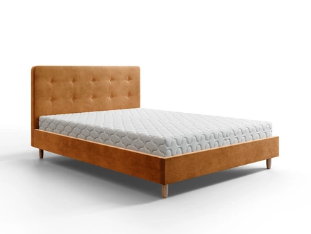 Čalouněná postel Noiro 140x200 hořčice s kontejnerem v moderním skandinávském stylu s výrazným čelem