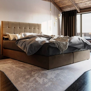 Světle hnědá kontinentální postel Widnes 160x200 v moderním skandinávském stylu s výrazným čelem