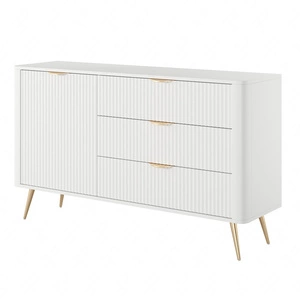 Zásuvková komoda Lante 138 cm bílá elegantní zaoblená komoda na kovovém podstavci se stylovými úchyty