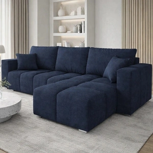 Rohová sedací souprava Linco s funkcí spaní tmavě modrá univerzální moderní rohová sedací souprava do obývacího pokoje strukturovaná látka se zajímavým povrchem