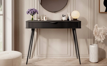 Lante černá konzola se zásuvkou stylový a funkční toaletní stolek zakřivený masivní tvar rýhované přední hrany rukojeti