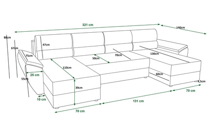 Rohová sedací souprava s funkcí spaní Fogu U II šedý jasan pohodlná rohová sedací souprava s pohodlnými područkami zajímavý design kontejner na lůžkoviny