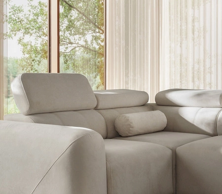 Rohová sedací souprava s funkcí spaní Cantare II Lux slonovinová kost levá komfortní rohová sedací souprava se zvedací podnožkou měkká látka