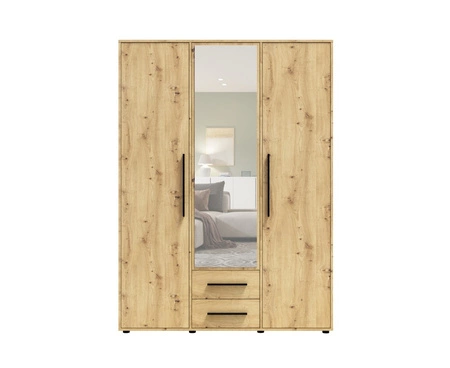 Zrcadlová šatní skříň Maxione 150 cm dub řemeslný funkční šatní skříň do ložnice, pokoje pro mládež nebo předsíně obohacená o zásuvky