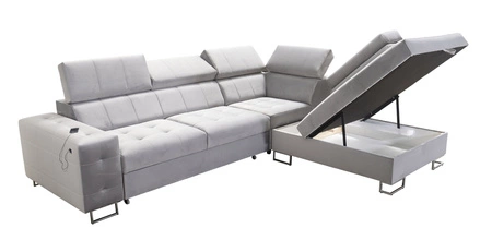 Rohová pohovka Hampton VII s funkcí spaní tmavě modrá pravá rohová pohovka do pokoje ze sametové látky s hladkým povrchem