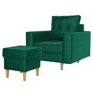 Křeslo s podnožkou Vaso láhev zelená pohodlné křeslo do obývacího pokoje ve skandinávském stylu měkký sedák vysoké dřevěné nohy