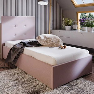 Čalouněná postel Bejar 90x200 pudrově růžová s moderním stylem čela ideální do pokoje pro mladé nebo malé ložnice