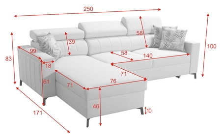 Rohová pohovka s funkcí spaní Savona námořnická modrá / bílá levá elegantní rohová pohovka nastavitelné opěrky hlavy dekorativní prošívání