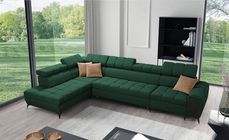 Rohová rozkládací pohovka s funkcí spaní Bolmso XI zelená levá strana stylový design rohová rozkládací pohovka se zásuvkou a kontejnery na lůžkoviny