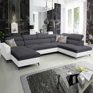 Rohová sedací souprava s funkcí spaní Savona VI grafit / bílá levá pohodlná rohová sedací souprava do obývacího pokoje se dvěma nádobami na lůžkoviny