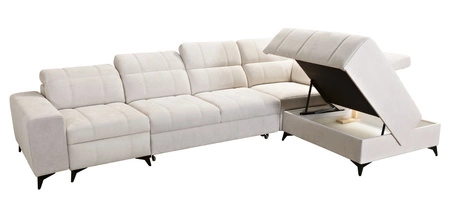 Rohová rozkládací pohovka s funkcí spaní Penejos XI Lux krémová pravá strana stylové rohové rozkládací pohovky s pohodlnou výsuvnou opěrkou nohou