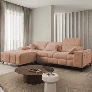 Rohová sedací souprava s funkcí spaní Penejos losos levý elegantní rohová sedací souprava s úložným prostorem na lůžkoviny pohodlné nastavitelné opěrky hlavy