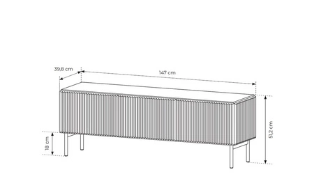 Skříňka RTV Muti 147 cm béžová Designová skříňka s výrazným drážkováním na čelech a systémem otevírání pomocí tlačítka na korpusu