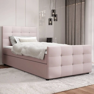 Kontinentální postel Kansas 100x200 pudrově růžová v moderním skandinávském stylu s čalouněným čelem a podnožkou