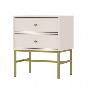 Noční stolek Kioto III béžový se zásuvkami ideální do ložnice subtilní úchyty kovový rám