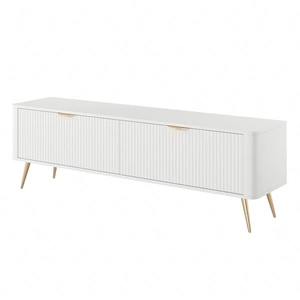 RTV skříňka Lante 163 cm bílá designová TV skříňka v módním stylu zaoblené hrany masivního vkusného rýhovaného čela