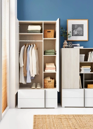 Šatní skříň Remona 90 cm dub wilton bílá / bílá ideální šatní skříň se zásuvkami do pokoje pro mladé prostorný moderní design