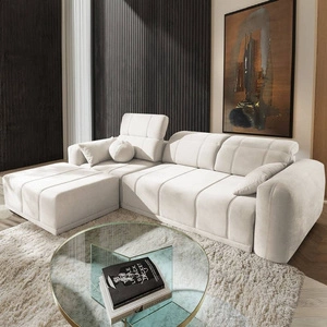 Rohová sedací souprava s funkcí spaní Cetara krémová levá strana stylový design pohodlné posuvné opěradlo nastavitelné opěrky hlavy