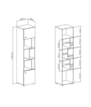 Knihovna Epsilon 45 cm beton / bílá / dub ideální do pokoje pro mládež stylová a funkční knihovna