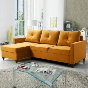 Rohová sedací souprava s funkcí spaní Terni žlutá levá Praktická a funkční rohová sedací souprava s prostornými nádobami na lůžkoviny