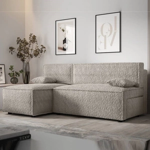 Rohová sedací souprava s funkcí spaní Brandon krémová levá strana měkká tkanina s charakteristickou smyčkovou povrchovou nádobou na lůžkoviny