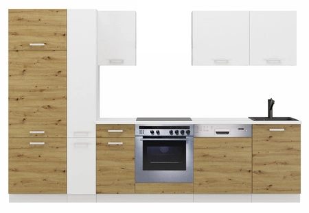 Kuchyňská sestava Toni s pracovní deskou 300 cm bílá / dubová kuchyňská sestava artisan vypadá skvěle v klasických interiérech