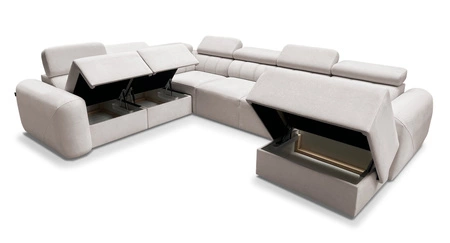 Rohová pohovka s funkcí spaní Cantare VIII slonová kost pravostranná vkusná rohová sedací souprava s polohovatelnými opěrkami hlavy nádoby na lůžkoviny
