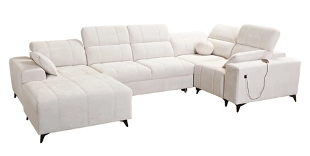 Rohová pohovka s funkcí spaní Penejos IV zelená levostranná stylová rohová pohovka se dvěma přihrádkami na lůžkoviny odolná látka