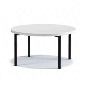 Kulatý konferenční stolek 80 cm Sampi bílý nadčasový a lehký design masivní kovová podnož ideální stolek do každého prostředí