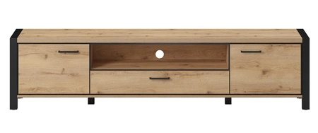 Skříňka RTV Aktiv 210 cm dub taurus / černá stylová TV skříňka s kovovými černými úchytkami industriálního charakteru
