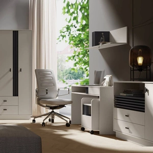 Sestava kancelářského nábytku Estan béžová / antracit Stylová sestava nábytku s minimalistickým designem v moderních barvách kovové úchytky