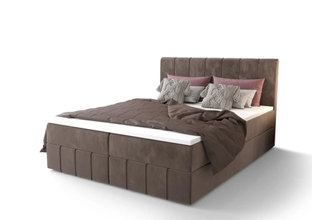 Světle hnědá kontinentální postel Casey 160x200 v moderním skandinávském stylu s výrazným čelem