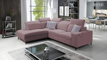 Kelly Sleek VII rozkládací pohovka levandulová růžová levá strana opletená pohodlná a funkční rohová rozkládací pohovka do obývacího pokoje