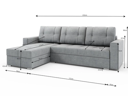 Levá rohová sedací souprava Aldo v šedém jasanu s funkcí spaní zaručuje nejvyšší pohodlí a funkčnost