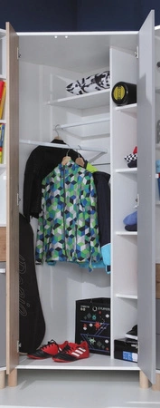 Nábytková sestava Beja bílá / řemeslný dub / šedá funkční nábytek do pokoje pro mládež vysoké dřevěné nohy