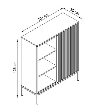 Amma 104 cm nízký černý / dub wotan potěší milovníky výrazných interiérů ideální pro obývací pokoje a jídelny dekorativní rýhované čelo
