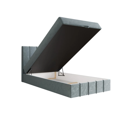 Kontinentální postel Casey 90x200 tyrkysová v moderním skandinávském stylu s čalouněným čelem postele s úložným boxem