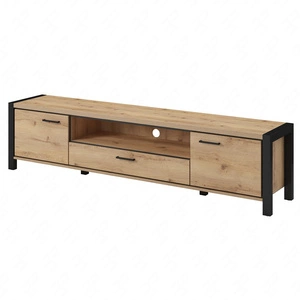 Skříňka RTV Aktiv 210 cm dub taurus / černá stylová TV skříňka s kovovými černými úchytkami industriálního charakteru