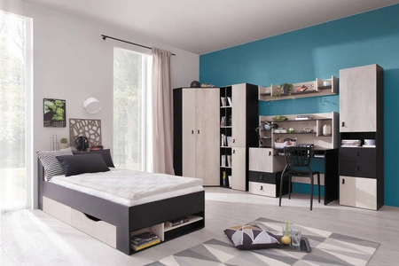 Regál Niko 60 cm černý / dub / béžový ideální do pokoje pro mládež velmi užitečný a má moderní design